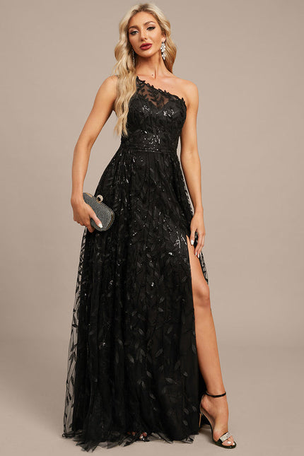 Robe Noire Luxe À Fente - gallery 5