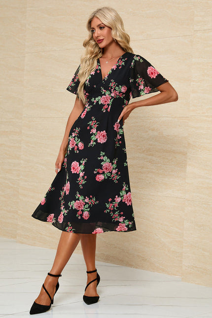 Robe Florale Chic Col V Midi