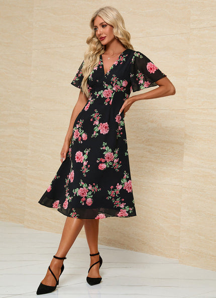 Robe Florale Chic Col V Midi