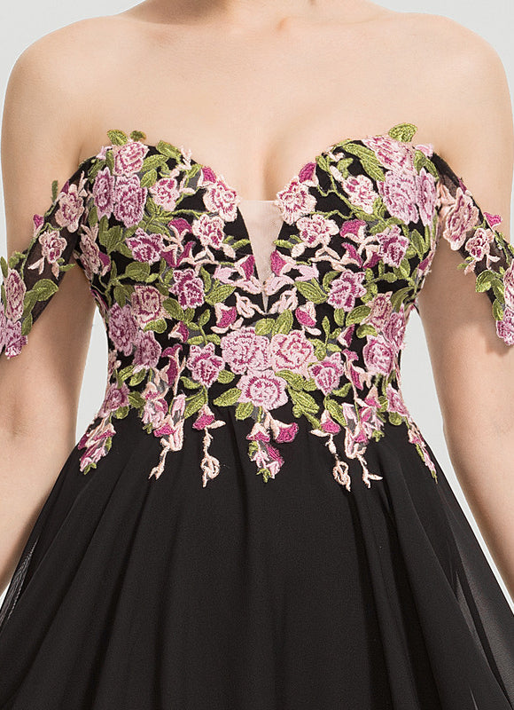 Robe De Bal Florale Élégante Noire - gallery 1