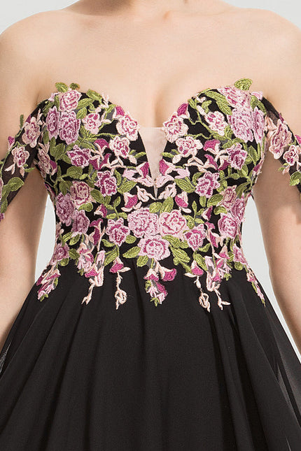 Robe De Bal Florale Élégante Noire - gallery 1