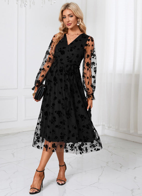 Robe Noire En Tulle Floral - gallery 4