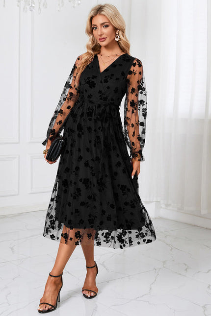 Robe Noire En Tulle Floral - gallery 4