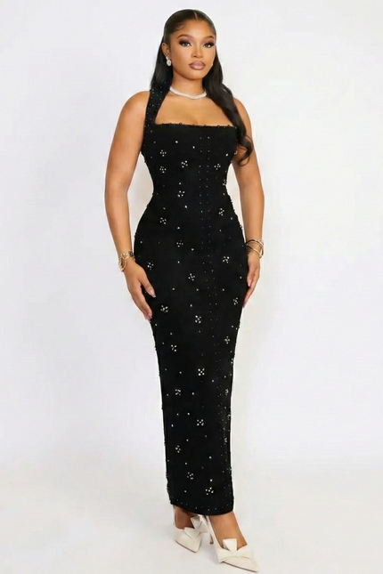 Robe Noire Scintillante À Dos Nu