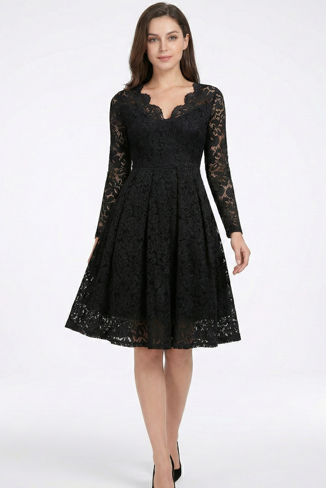 Robe Noire Luxe Dentelle Manches Longues