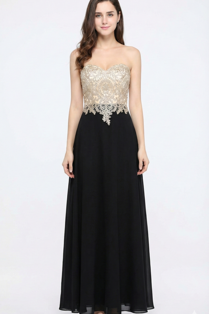 Robe Noire Luxe À Broderies Dorées