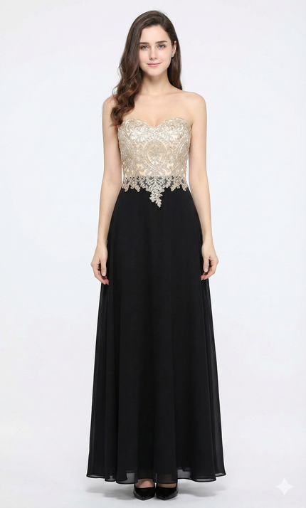 Robe Noire Luxe À Broderies Dorées