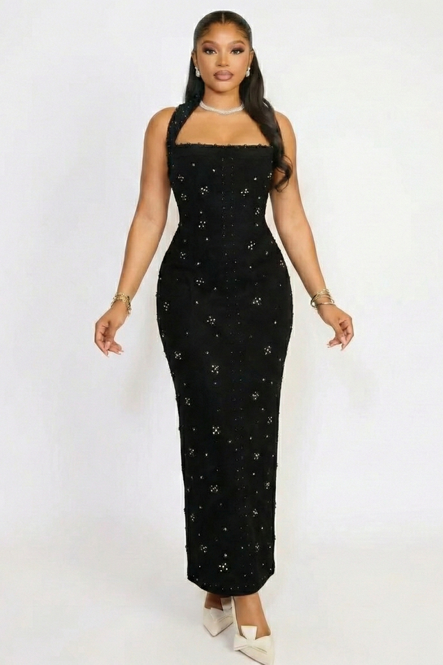 Robe Noire Scintillante À Dos Nu