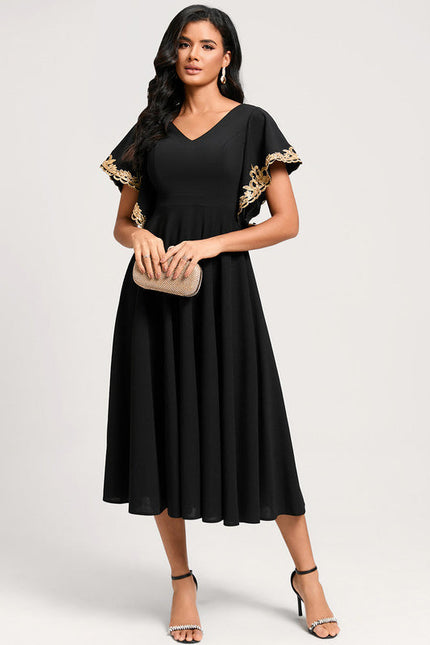 Robe Trapèze Chic À Appliques Dorées