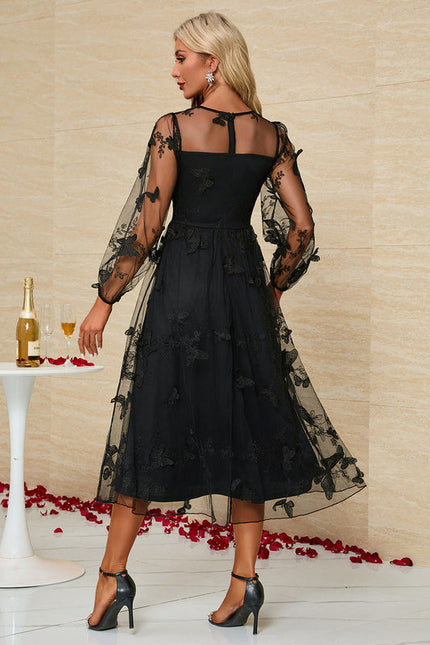 Robe Noire Tulle Brodée Papillons - gallery 1