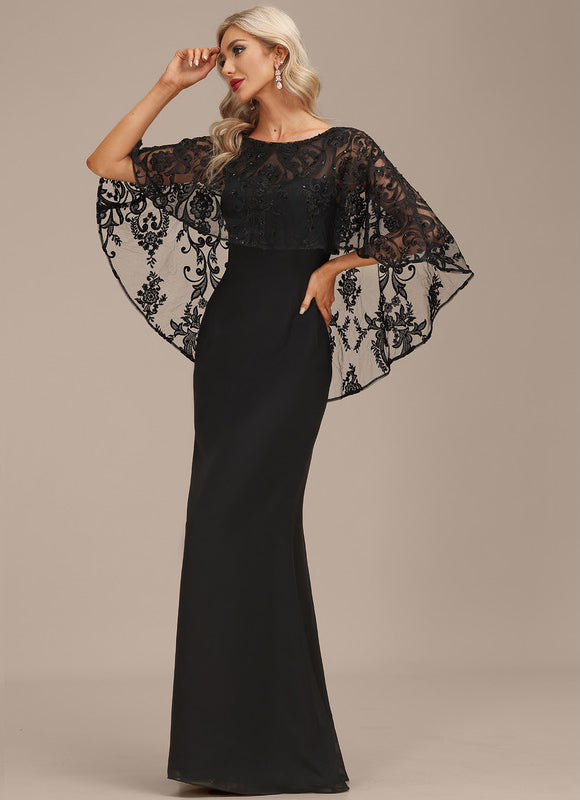 Robe Élégante À Manches Cape Noire