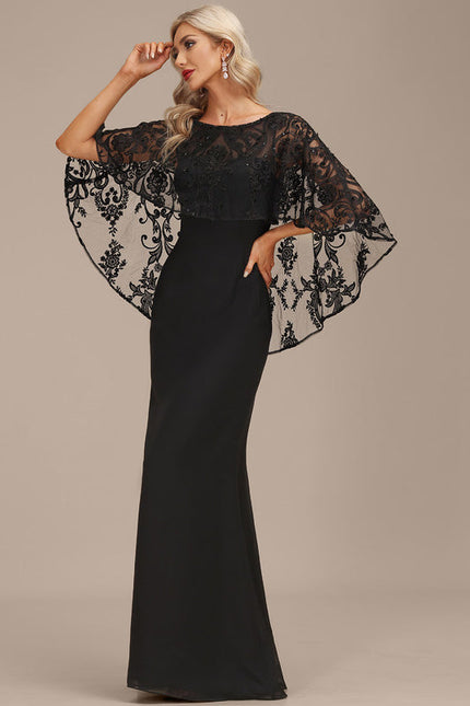 Robe Élégante À Manches Cape Noire