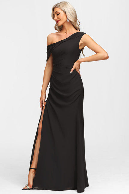 Robe Fourreau Asymétrique Élégante Noire - gallery 2