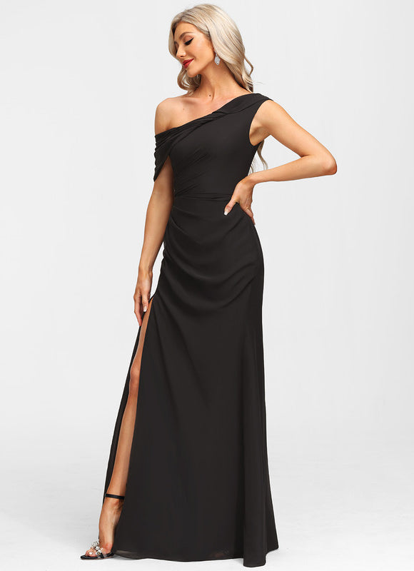 Robe Fourreau Asymétrique Élégante Noire - gallery 2
