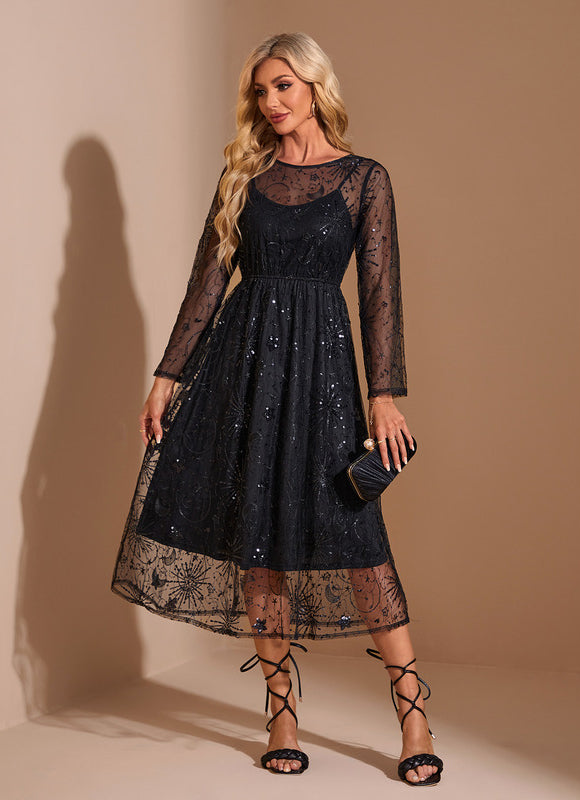 Robe Midi Tulle Scintillant Élégante - gallery 1