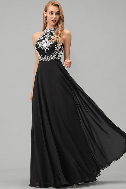 Robe De Bal Noire Brodée Élégante
