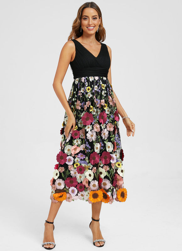 Robe Florale Trapèze Élégante Vaporeuse - gallery 1