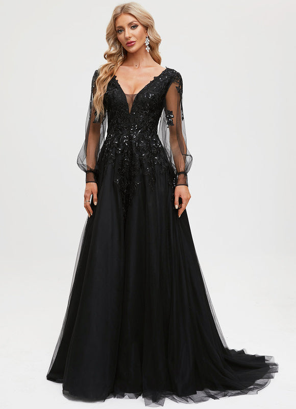 Robe De Bal En Tulle Scintillant - gallery 5