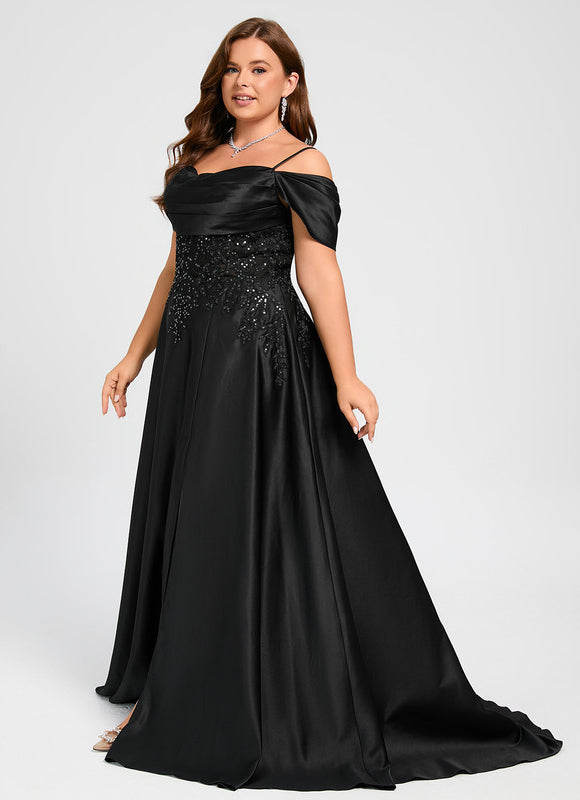 Robe De Bal Satinée À Fente - gallery 8