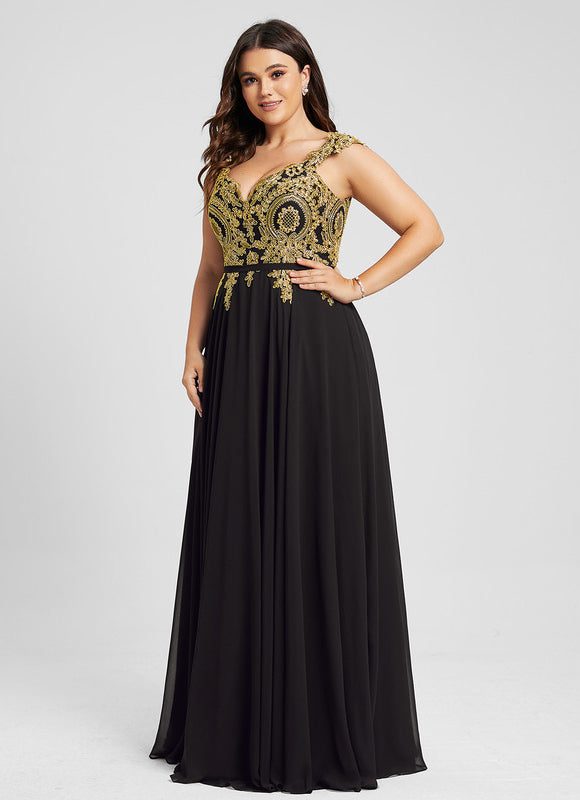 Robe Noire Luxe À Broderies Dorées - gallery 8