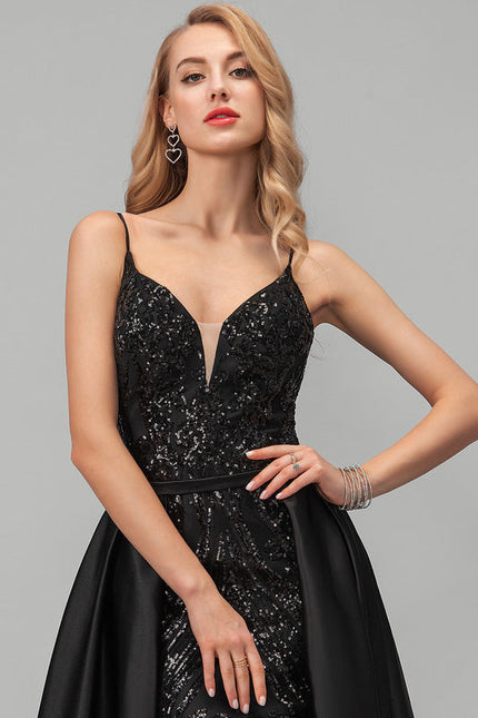 Robe Noire Luxe Satinée À Traîne - gallery 3
