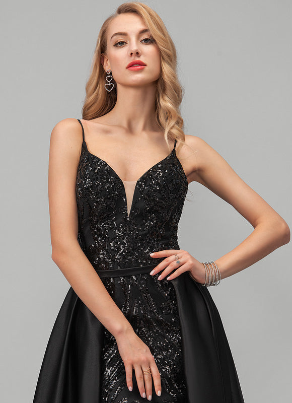 Robe Noire Luxe Satinée À Traîne - gallery 3