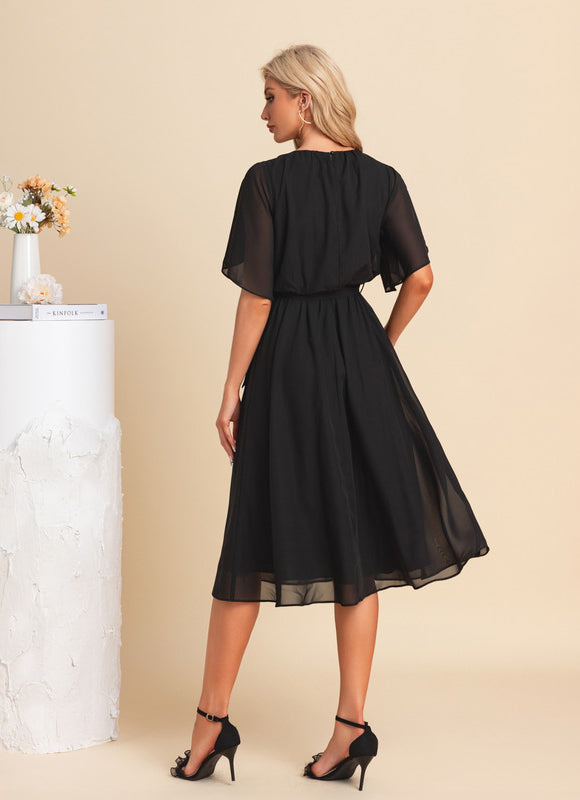 Robe Noire Chic À Manches Légères - gallery 2