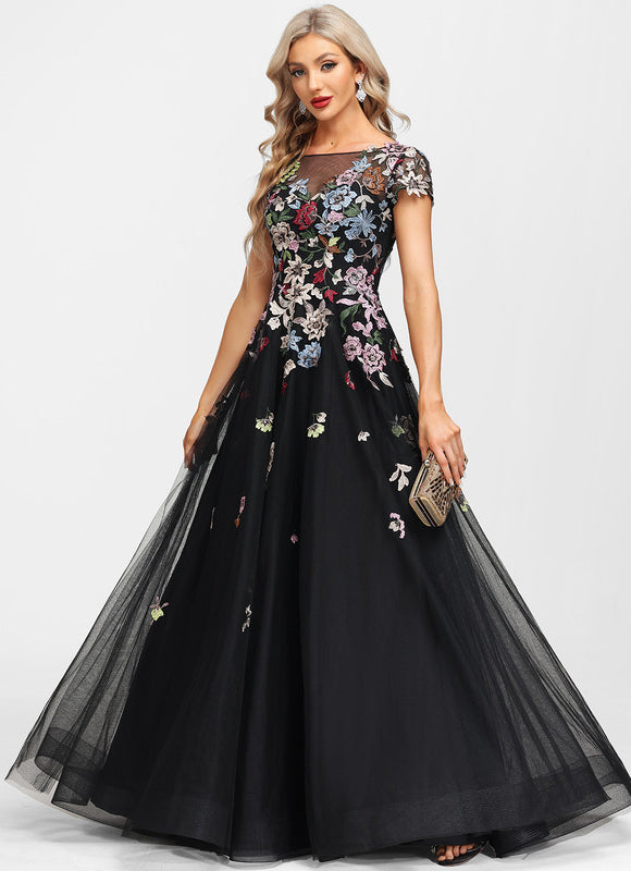 Robe De Soirée Florale Élégante Noire-300 - gallery 4