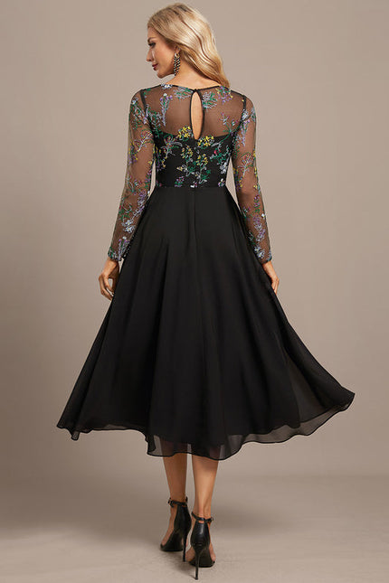 Robe Noire Luxe À Manches Transparentes - gallery 6