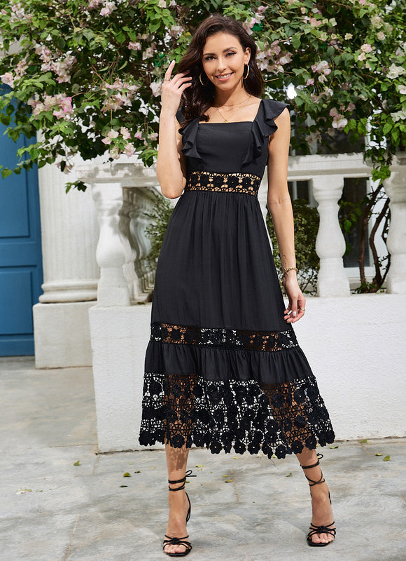 Robe Noire Chic À Volants Dentelle - gallery 5