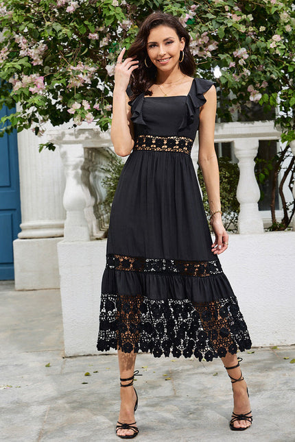 Robe Noire Chic À Volants Dentelle - gallery 5