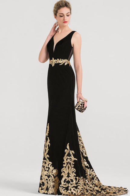 Robe Velours Noire Brodée Dorée - gallery 2