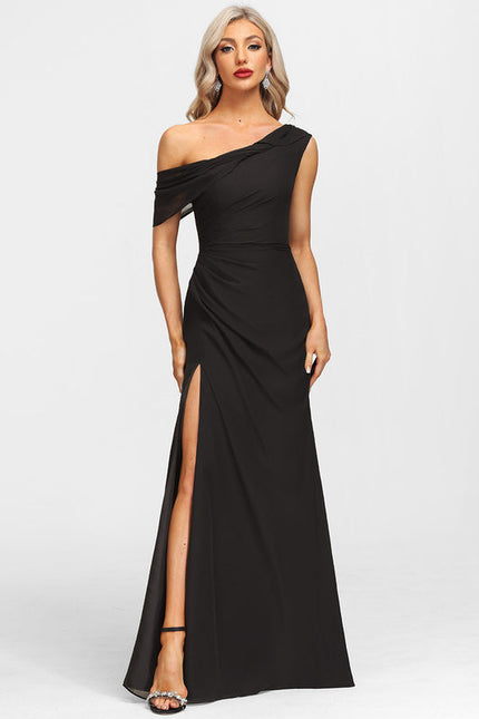 Robe Fourreau Asymétrique Élégante Noire - gallery 1