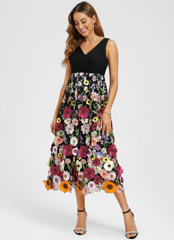 Robe Florale Trapèze Élégante Vaporeuse - gallery 2