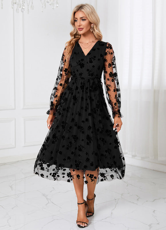 Robe Noire En Tulle Floral - gallery 2