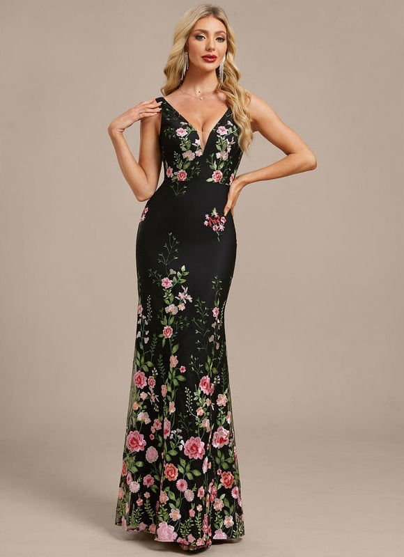 Robes Noires Longues Petite Fleurs