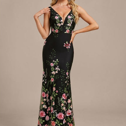 Robes Noires Longues Petite Fleurs