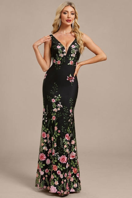 Robes Noires Longues Petite Fleurs