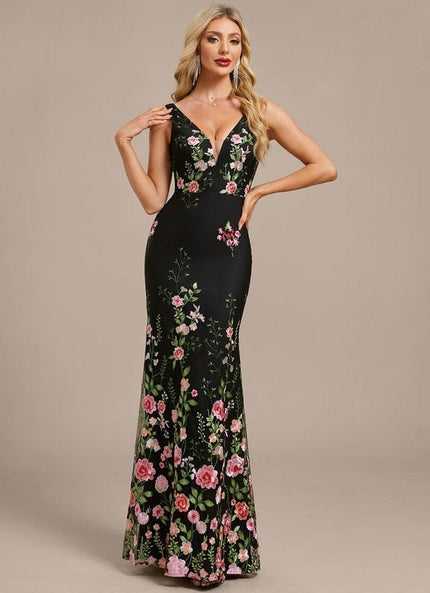 Robes Noires Longues Petite Fleurs