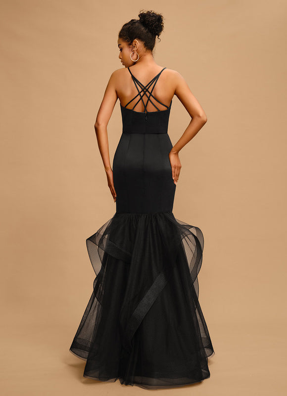 Robe Sirène Chic En Tulle Noir - gallery 2