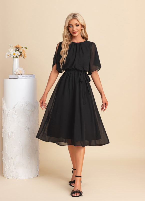 Robe Noire Chic À Manches Légères - gallery 1