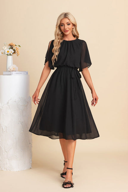 Robe Noire Chic À Manches Légères - gallery 1