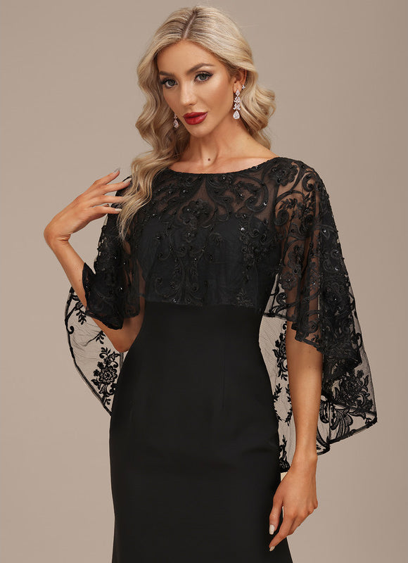 Robe Élégante À Manches Cape Noire - gallery 1