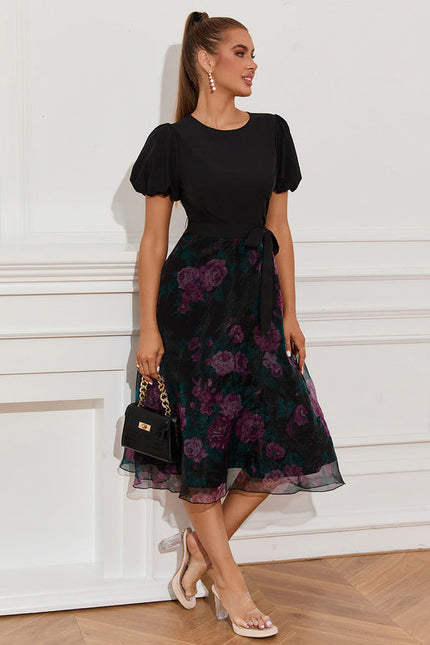 Robe Midi Florale Chic Noire - gallery 2