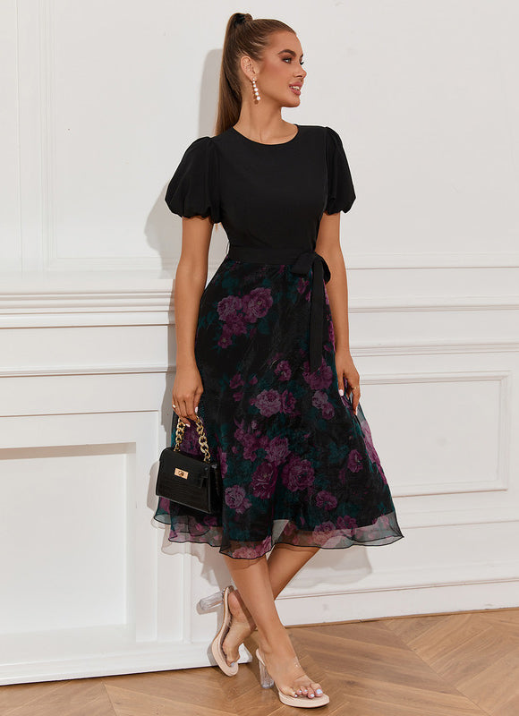 Robe Midi Florale Chic Noire - gallery 2