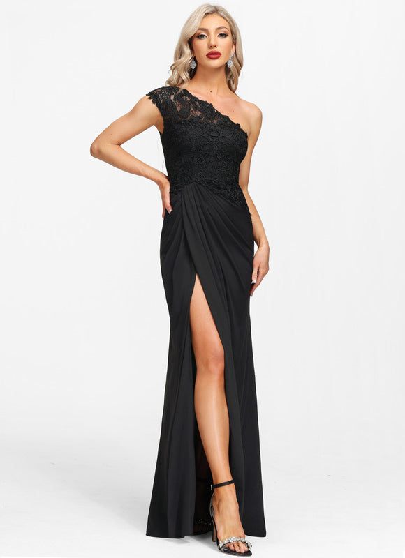 Robe Noire Asymétrique Élégante Fendue - gallery 4