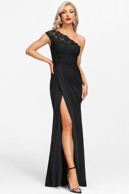 Robe Noire Asymétrique Élégante Fendue - gallery 4