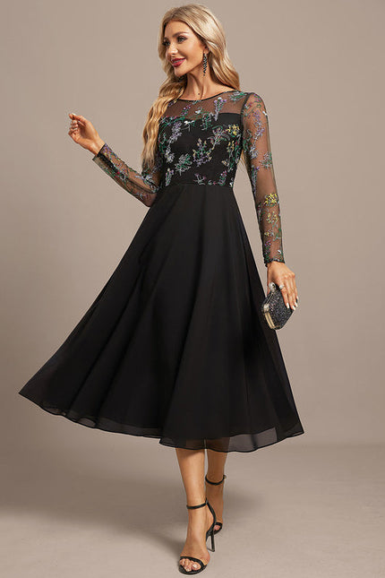 Robe Noire Luxe À Manches Transparentes - gallery 3