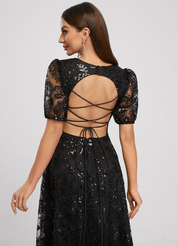 Robe Trapèze Élégante À Paillettes - gallery 4