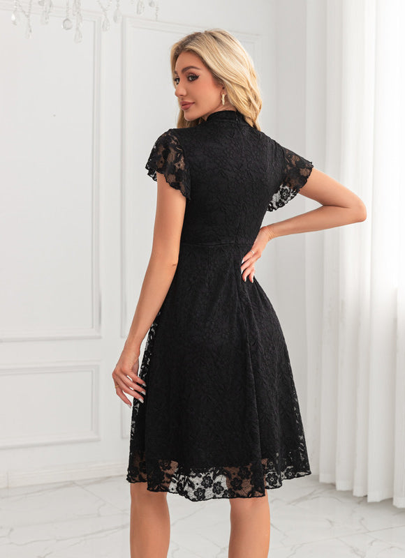 Robe Noire Luxe Dentelle Midi - gallery 2
